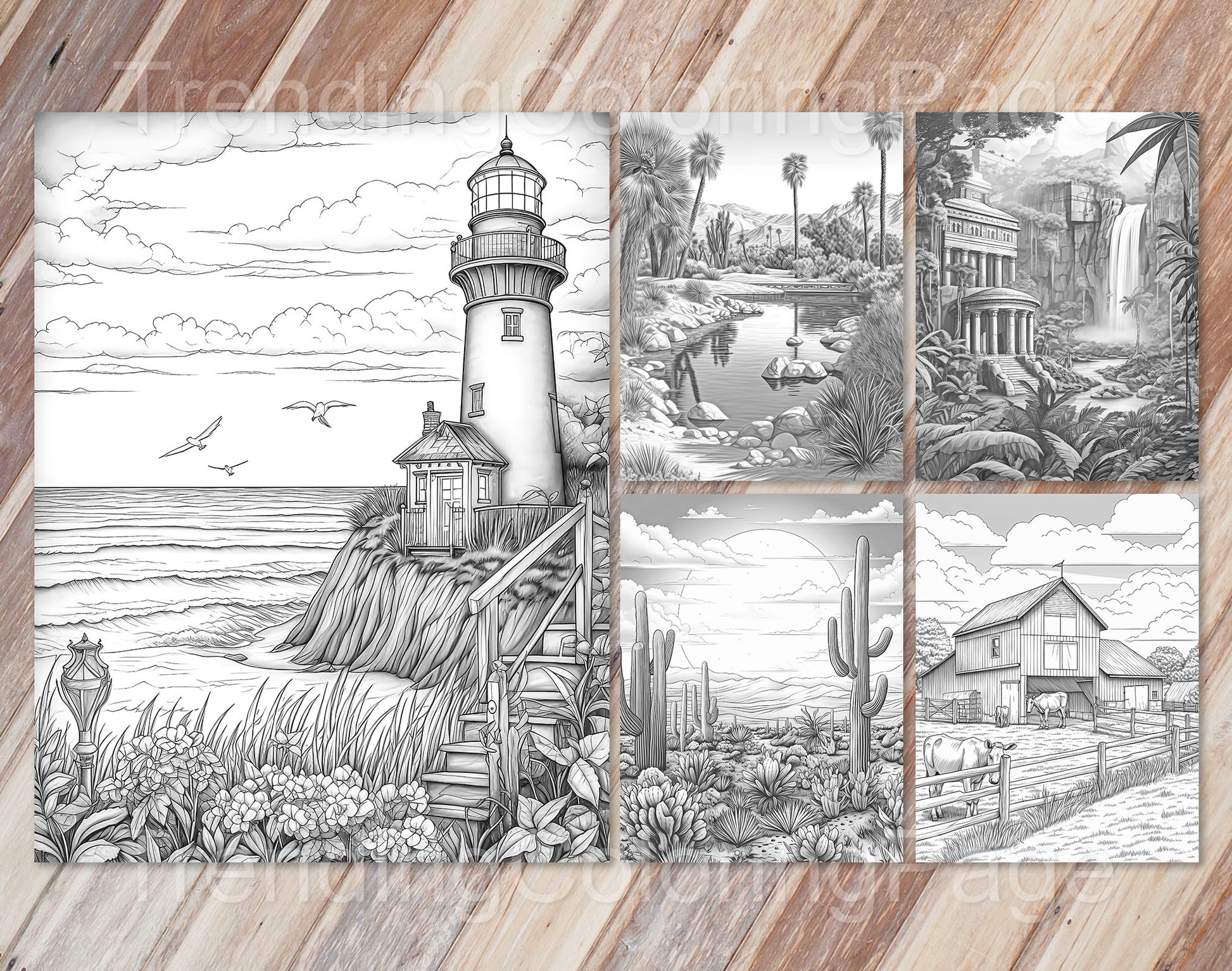35 Mindful Nature Grayscale Coloring Pages- Instant Download - Printable PDF Dark/Light – preview 5