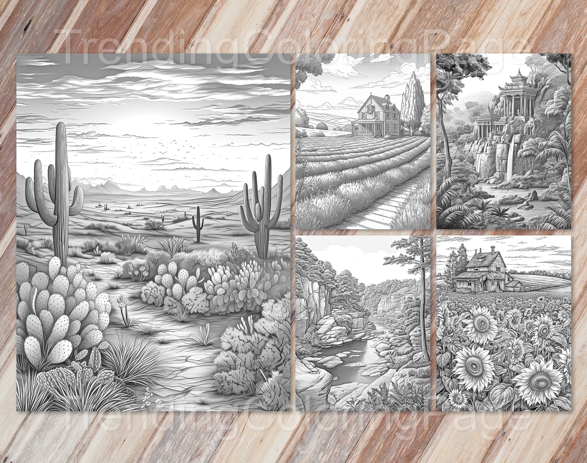 35 Mindful Nature Grayscale Coloring Pages- Instant Download - Printable PDF Dark/Light – preview 6