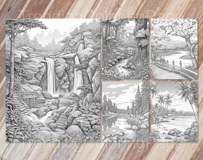 35 Mindful Nature Grayscale Coloring Pages- Instant Download - Printable PDF Dark/Light – preview 8