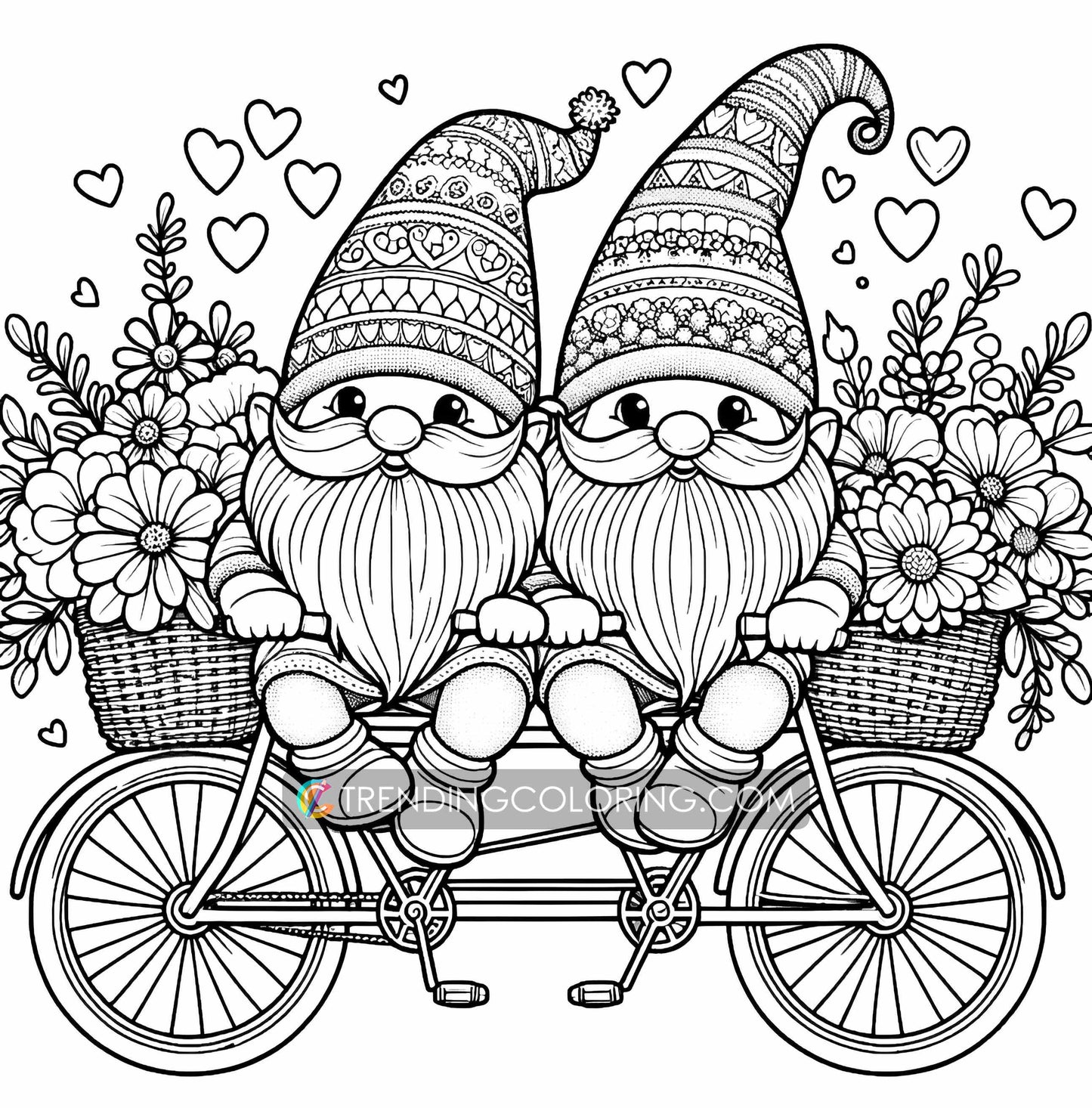 50 Valentine Gnome Coloring Pages - Instant Download - Printable