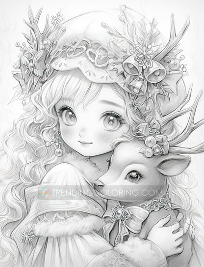 50 Christmas Darlings Grayscale Coloring Pages - Instant Download - Printable PDF Dark/Light