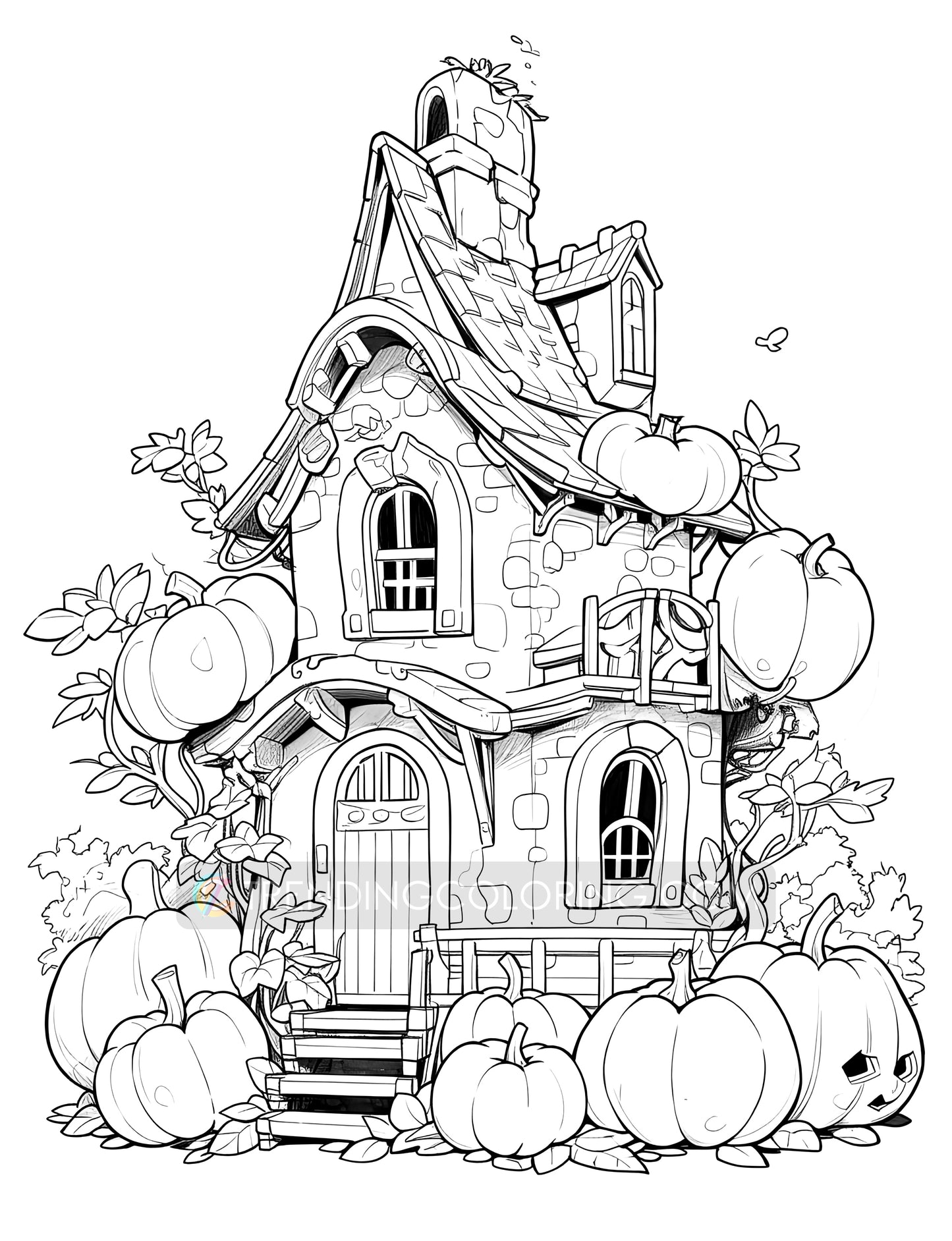 50 Pumpkin Fairy House Coloring Pages - Instant Download - Printable