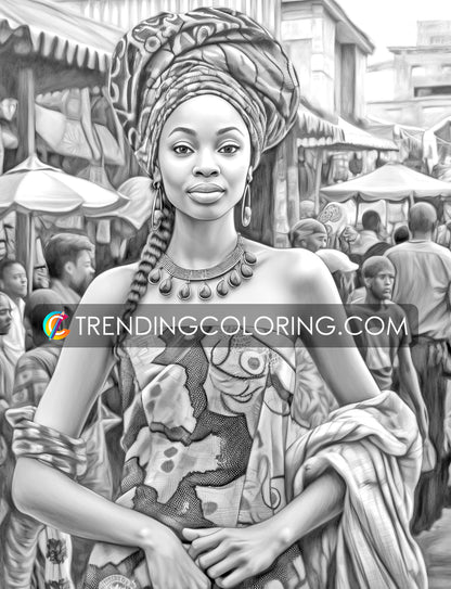 50 Diverse Black Beauties Grayscale Coloring Pages - Instant Download - Printable PDF Dark/Light
