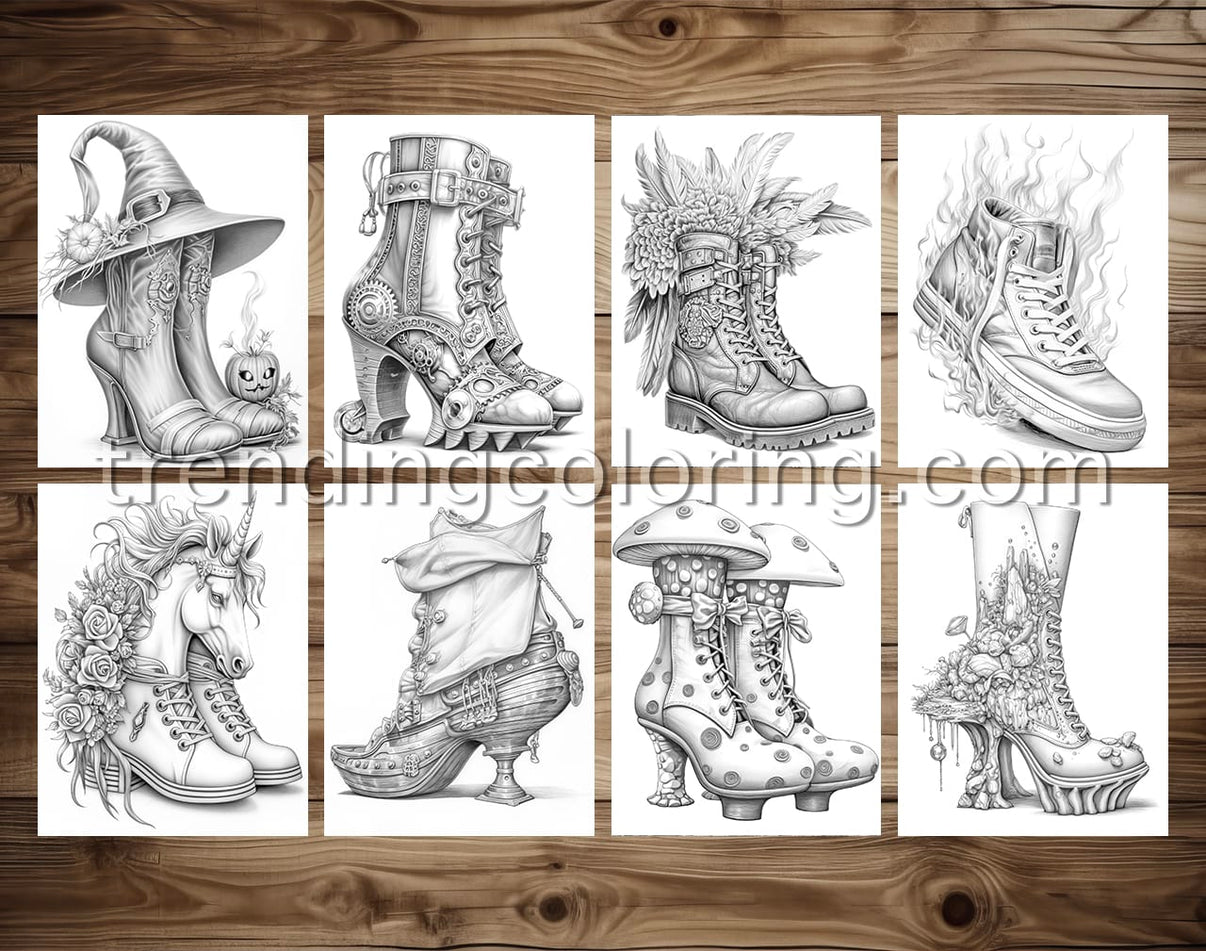 40 Fantasy Shoes Grayscale Coloring Pages - Instant Download - Printab ...