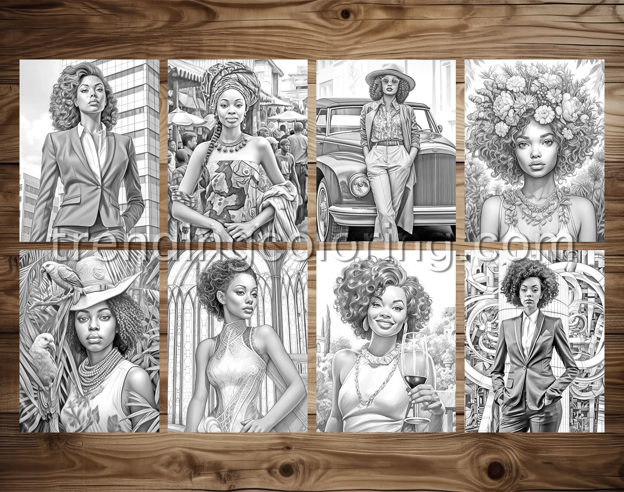 50 Diverse Black Beauties Grayscale Coloring Pages - Instant Download - Printable PDF Dark/Light – preview 4