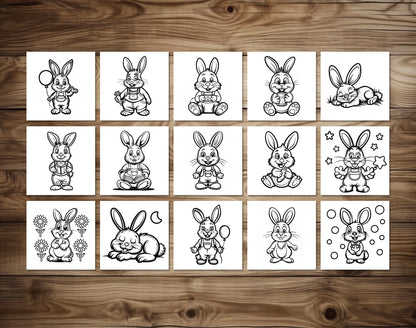 40 Cute Cartoon Bunny - Simple Coloring Pages - Instant Download - Printable PDF – preview 4