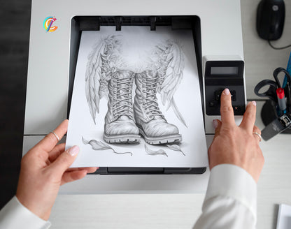 40 Fantasy Shoes Grayscale Coloring Pages - Instant Download - Printable PDF Dark/Light – preview 2