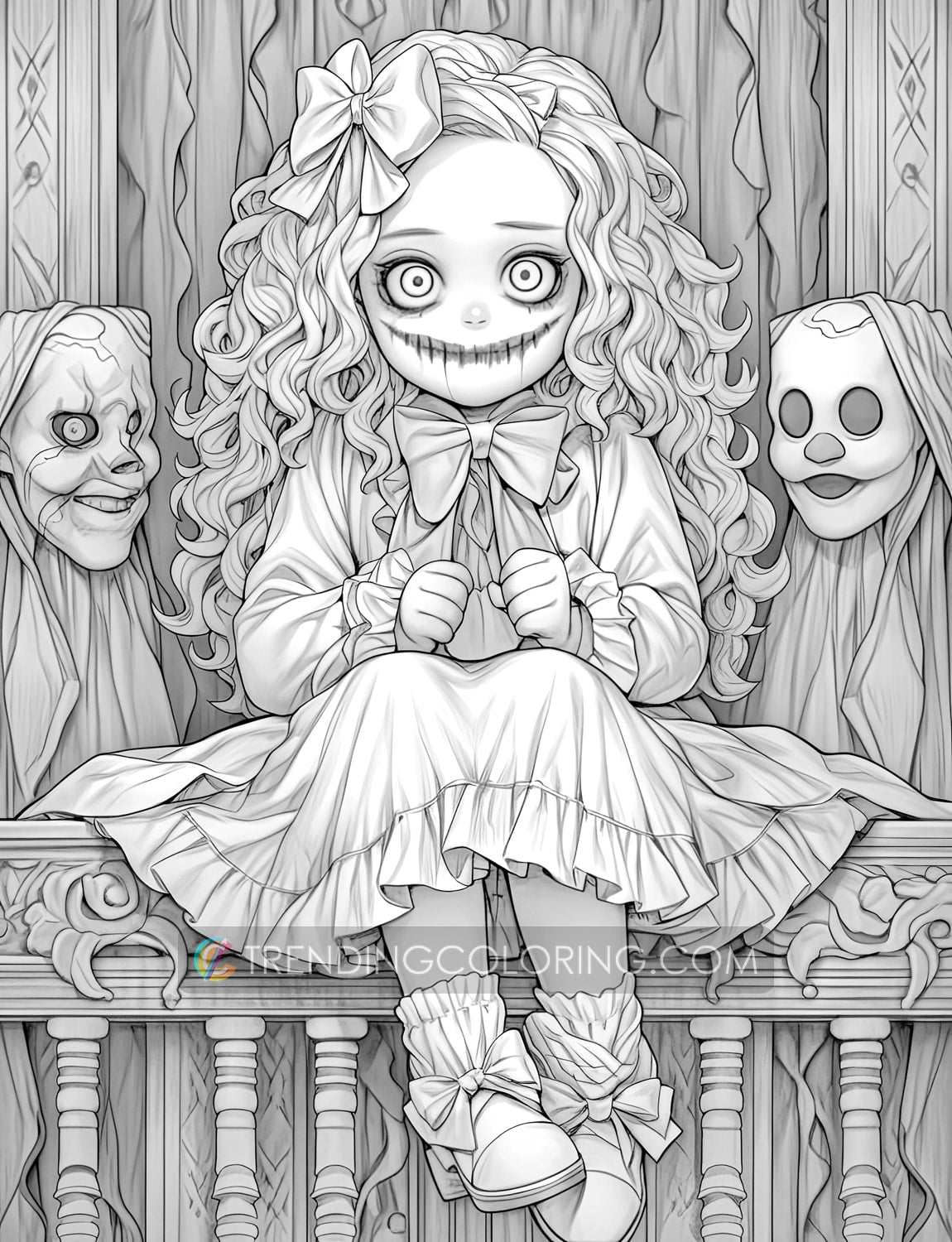 40 Freak of Horror Grayscale Coloring Pages - Halloween Coloring - Instant Download - Printable PDF Dark/Light – preview 11