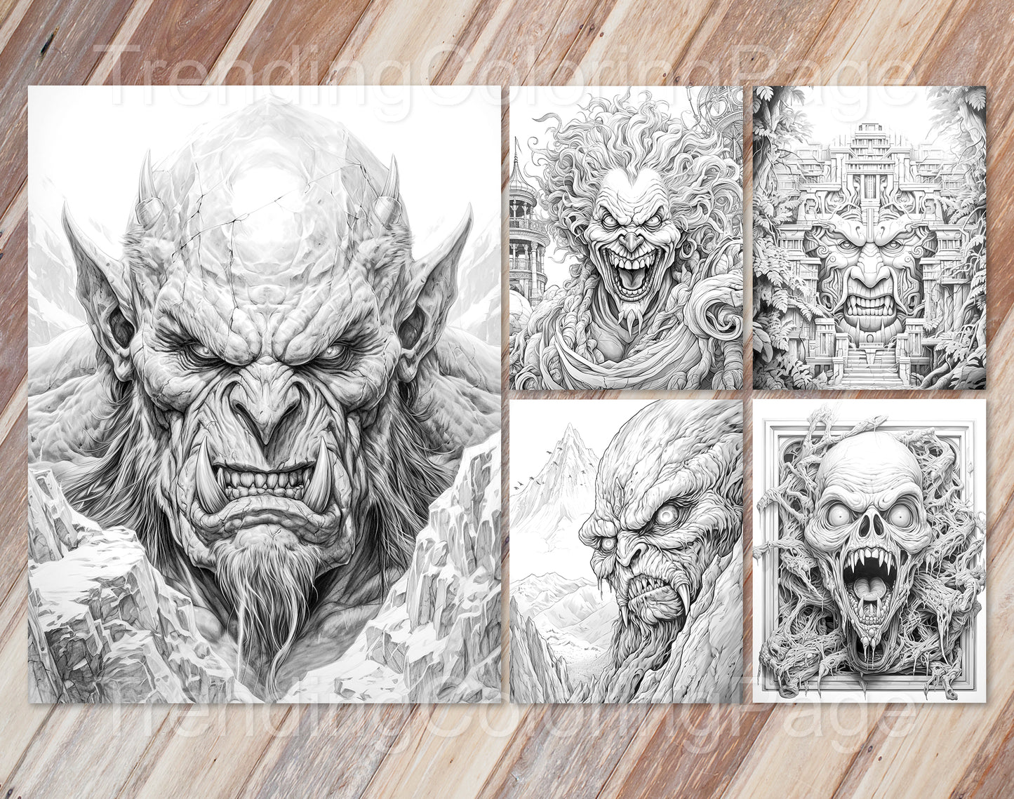 40 Freak of Horror Grayscale Coloring Pages - Halloween Coloring - Instant Download - Printable PDF Dark/Light – preview 6