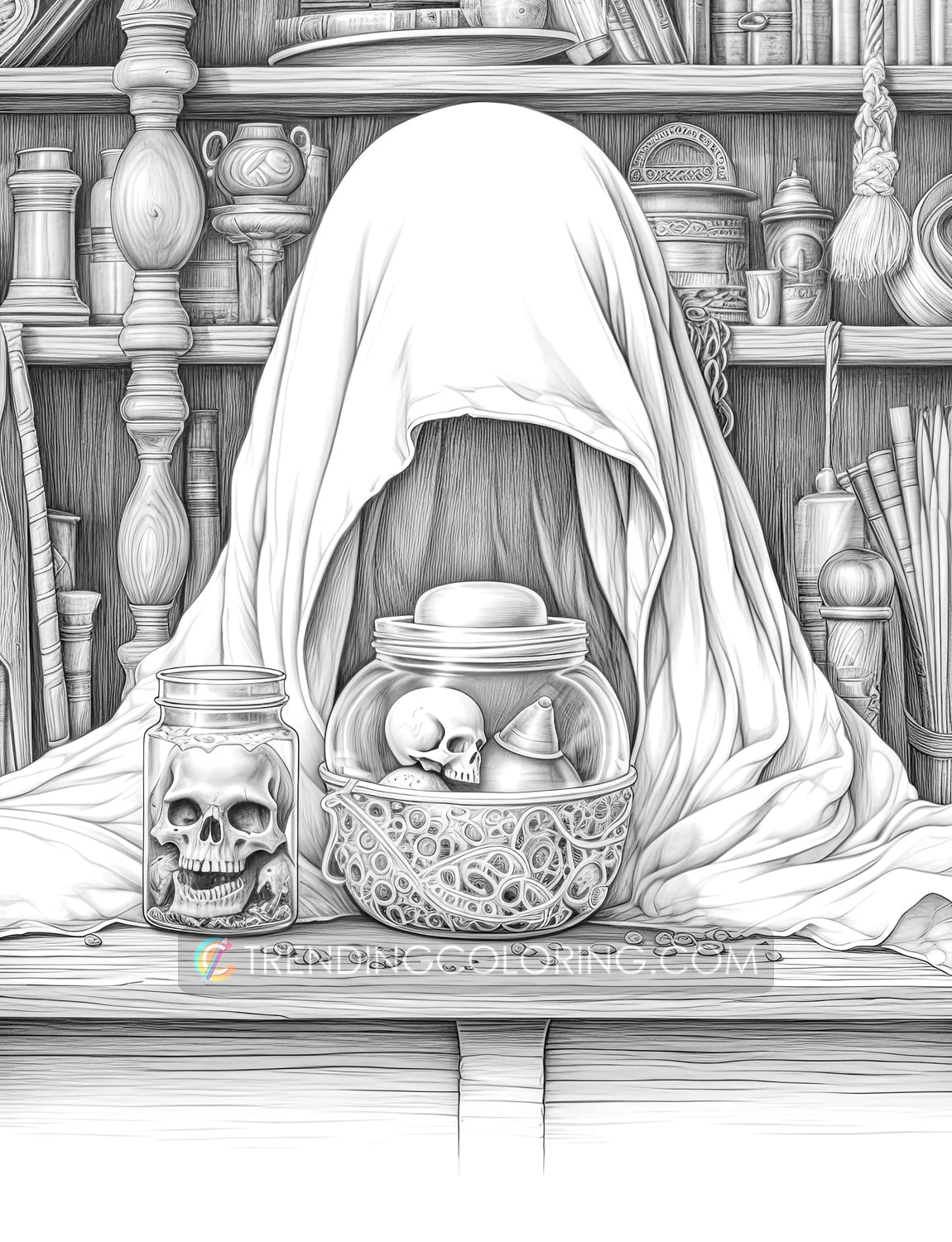40 Freak of Horror Grayscale Coloring Pages - Halloween Coloring - Instant Download - Printable PDF Dark/Light – preview 8