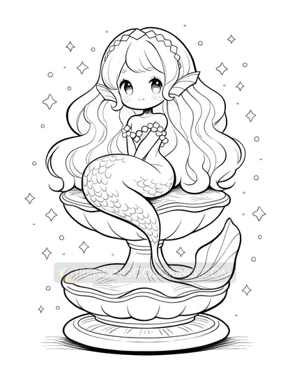 40 Kawaii Mermaid Coloring Pages - Instant Download - Printable PDF – preview 11