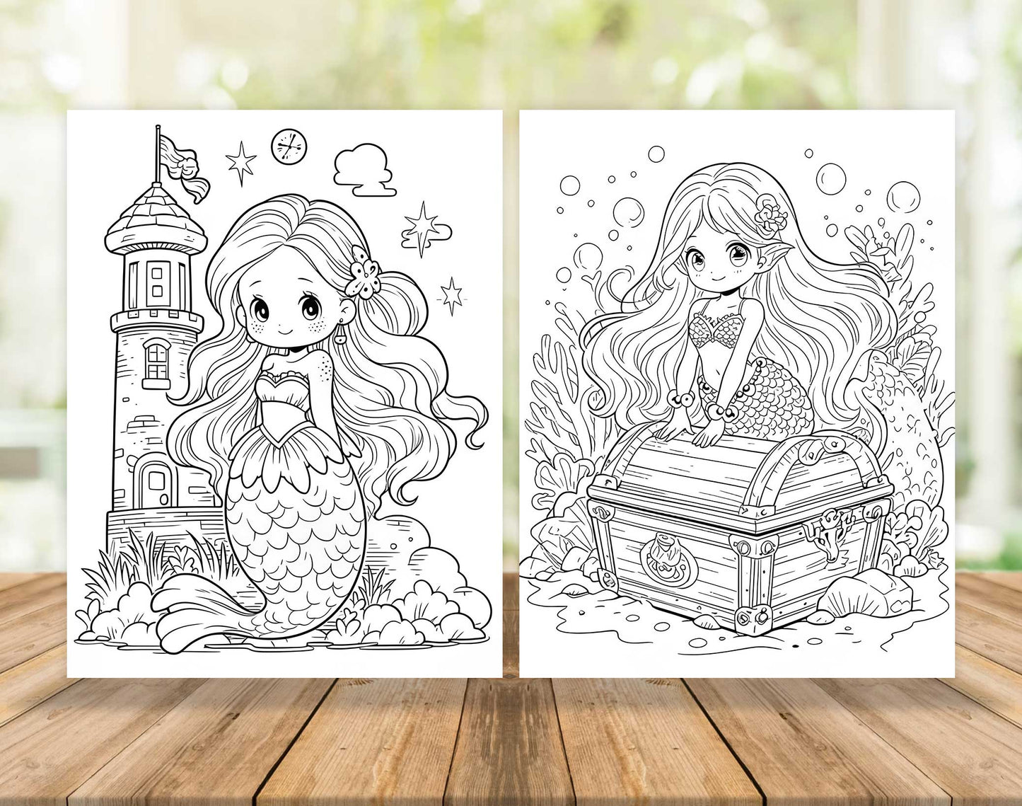 40 Kawaii Mermaid Coloring Pages - Instant Download - Printable PDF – preview 4