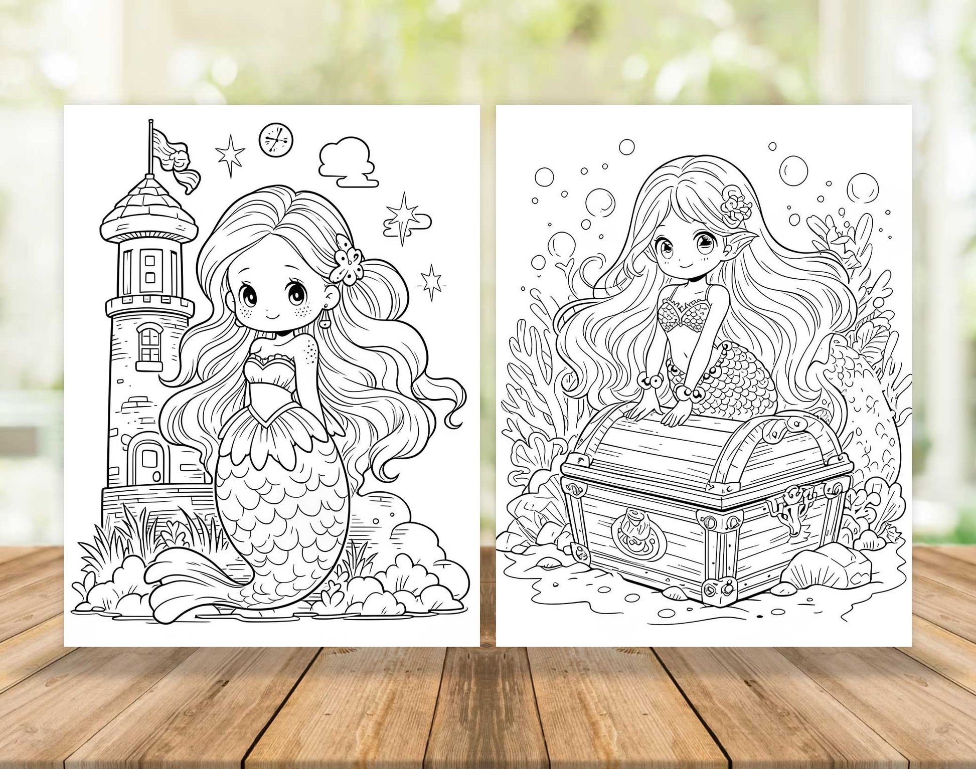 40 Kawaii Mermaid Coloring Pages - Instant Download - Printable PDF – preview 4