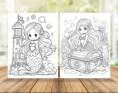 40 Kawaii Mermaid Coloring Pages - Instant Download - Printable PDF – preview 4