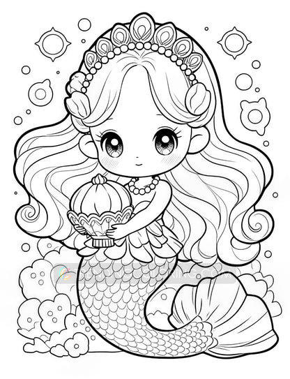 40 Kawaii Mermaid Coloring Pages - Instant Download - Printable PDF – preview 5