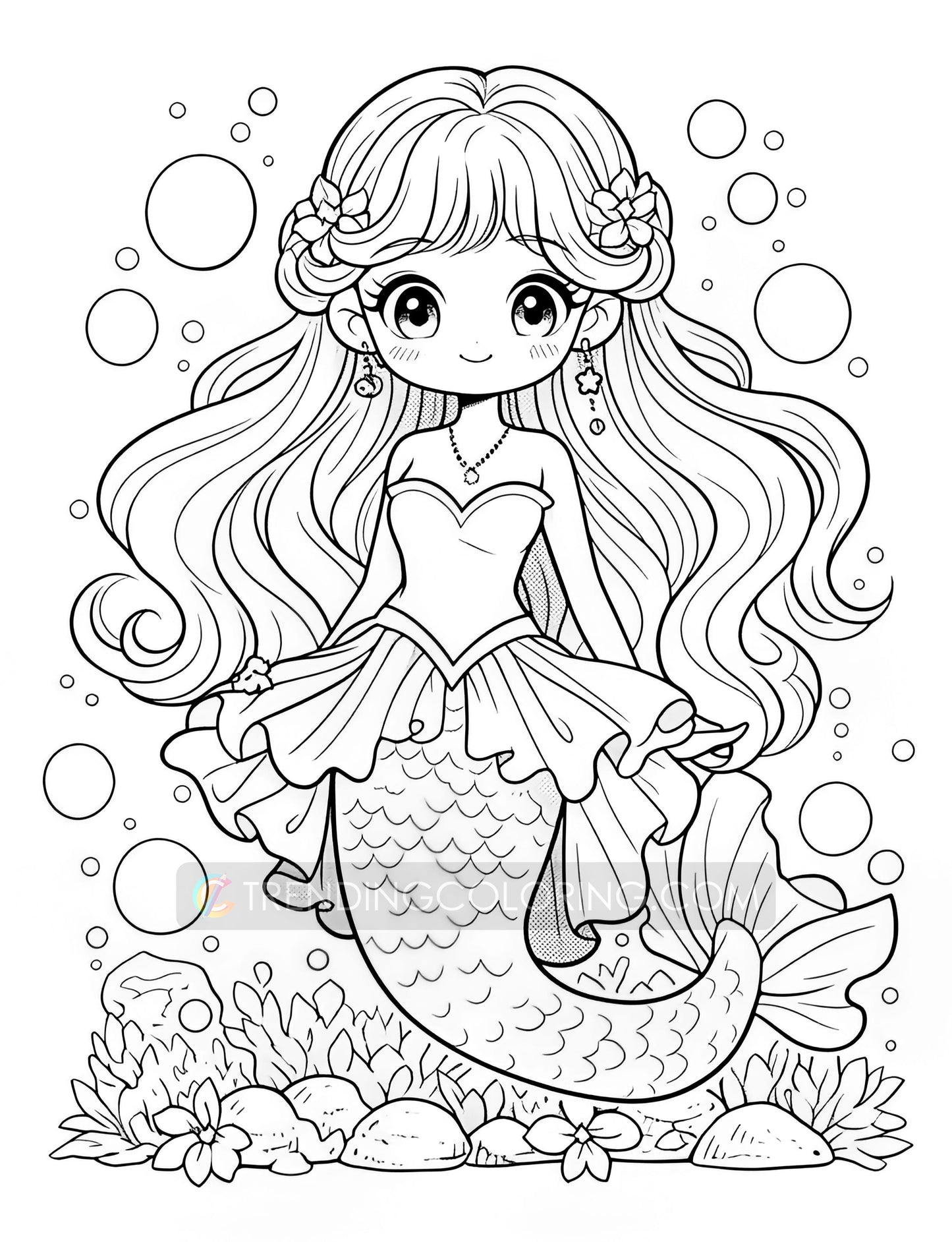 40 Kawaii Mermaid Coloring Pages - Instant Download - Printable PDF – preview 7