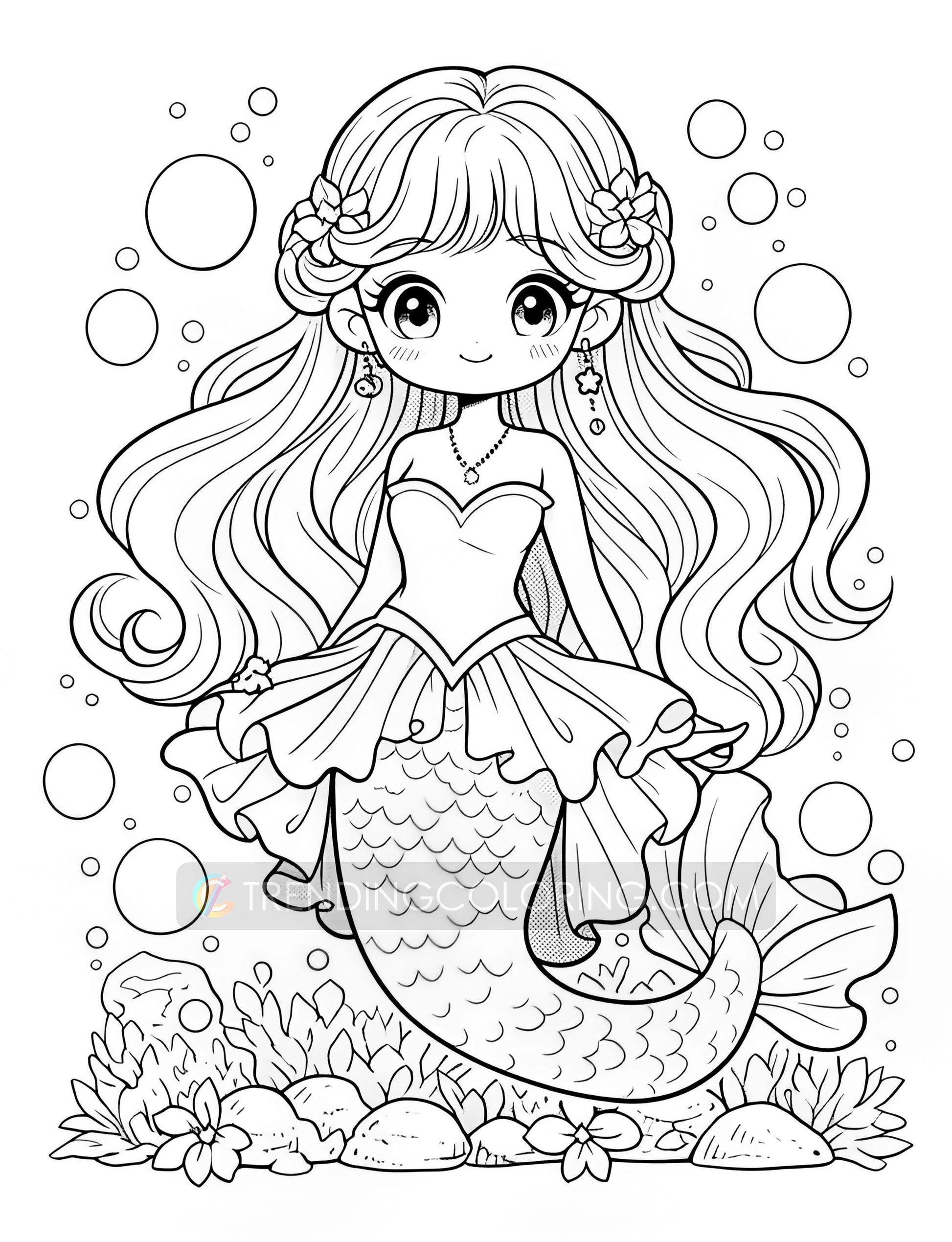 40 Kawaii Mermaid Coloring Pages - Instant Download - Printable PDF – preview 7
