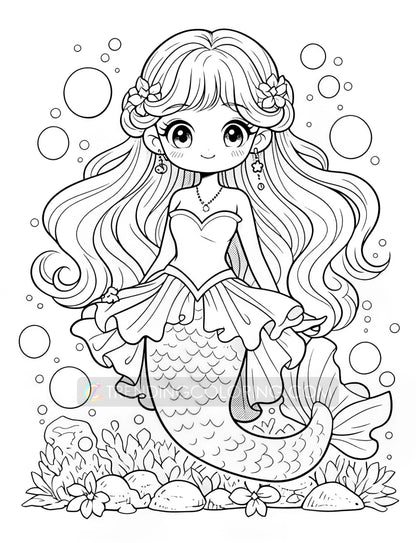 40 Kawaii Mermaid Coloring Pages - Instant Download - Printable PDF – preview 7