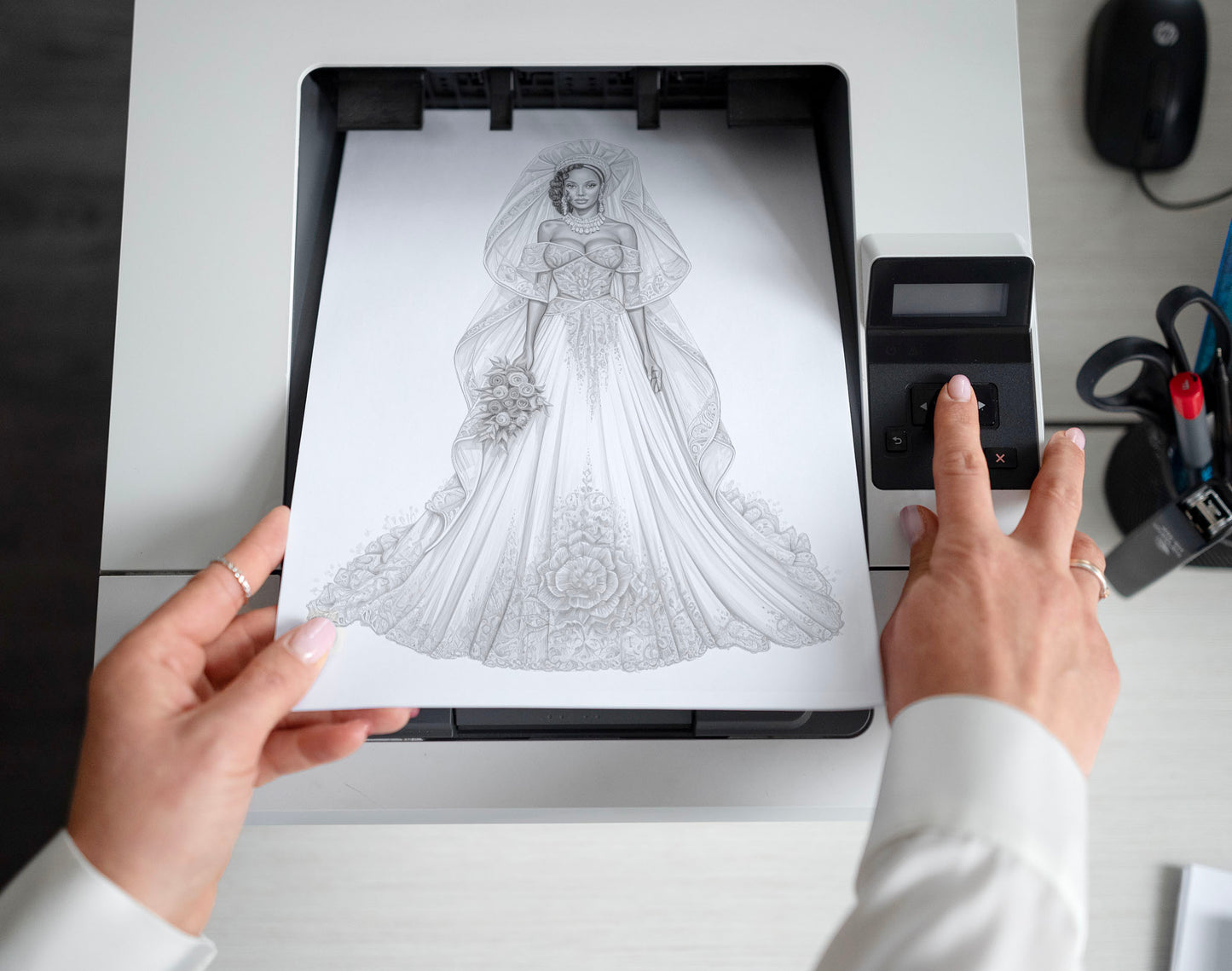 40 Traditional Wedding Dress Grayscale Coloring Pages- Instant Download - Printable PDF Dark/Light – preview 2