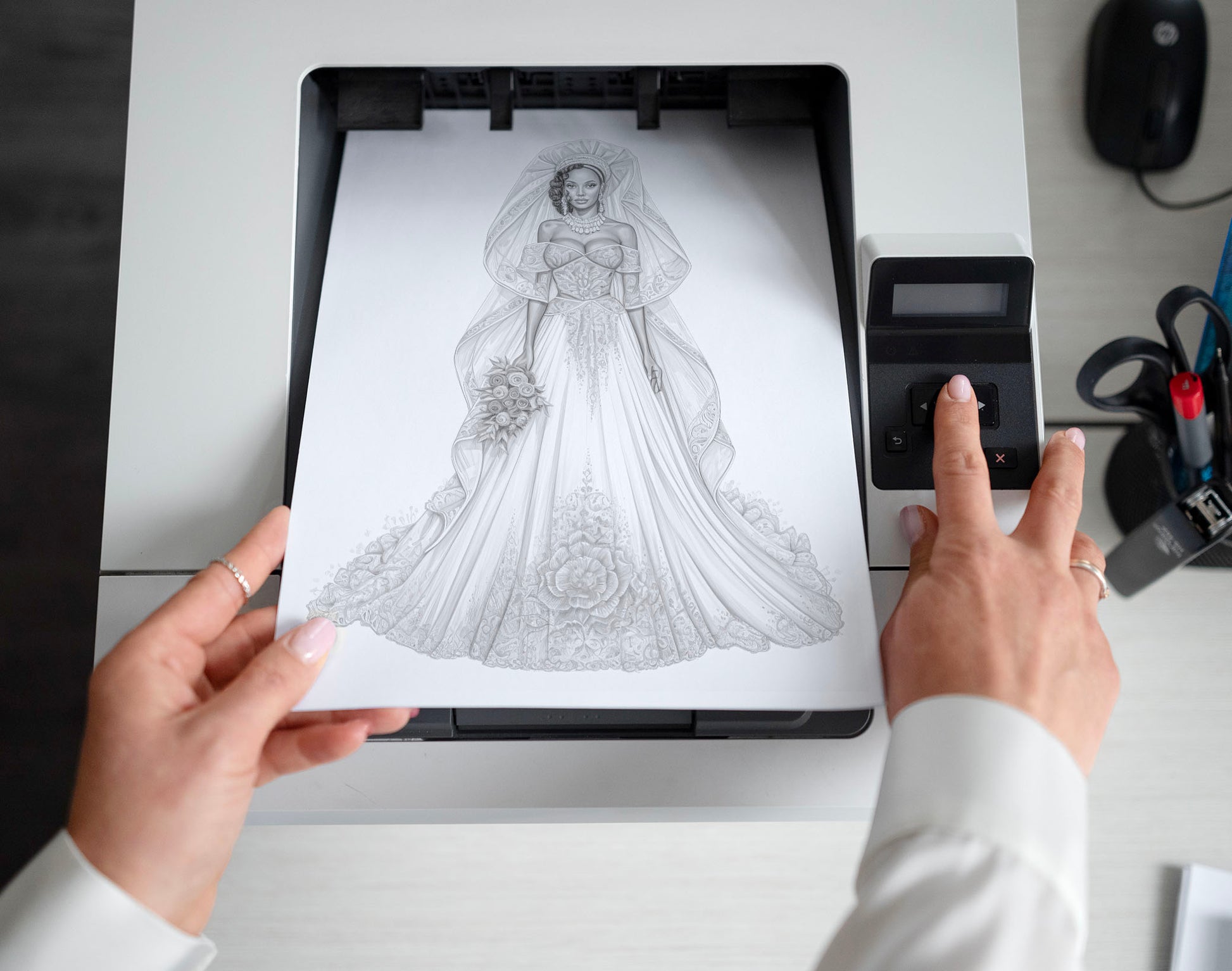 40 Traditional Wedding Dress Grayscale Coloring Pages- Instant Download - Printable PDF Dark/Light – preview 2