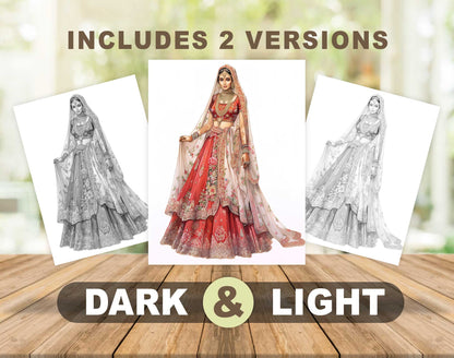 40 Traditional Wedding Dress Grayscale Coloring Pages- Instant Download - Printable PDF Dark/Light – preview 4