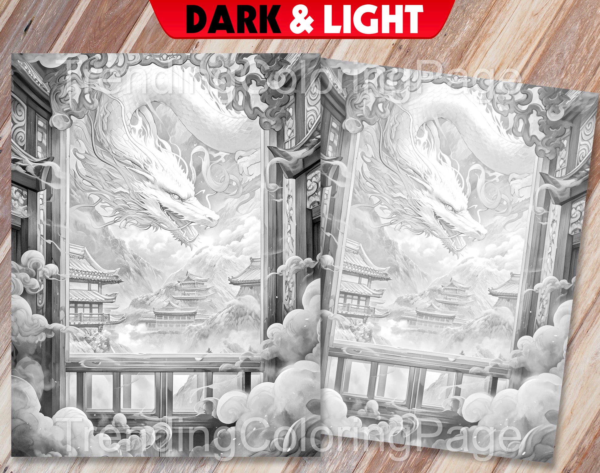 40 Window to Another World 2 Grayscale Coloring Pages- Instant Download - Printable PDF Dark/Light – preview 10