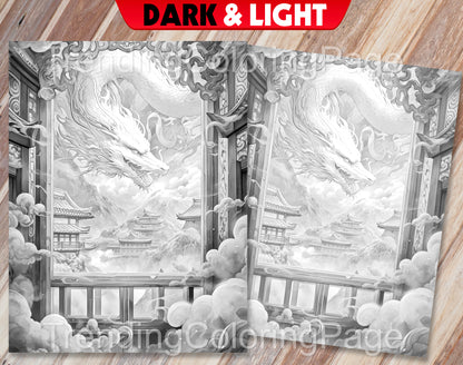 40 Window to Another World 2 Grayscale Coloring Pages- Instant Download - Printable PDF Dark/Light – preview 10