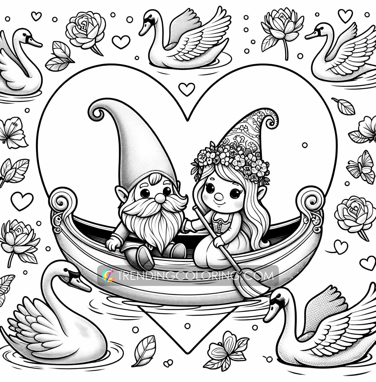 50 Valentine Gnome Coloring Pages - Instant Download - Printable PDF