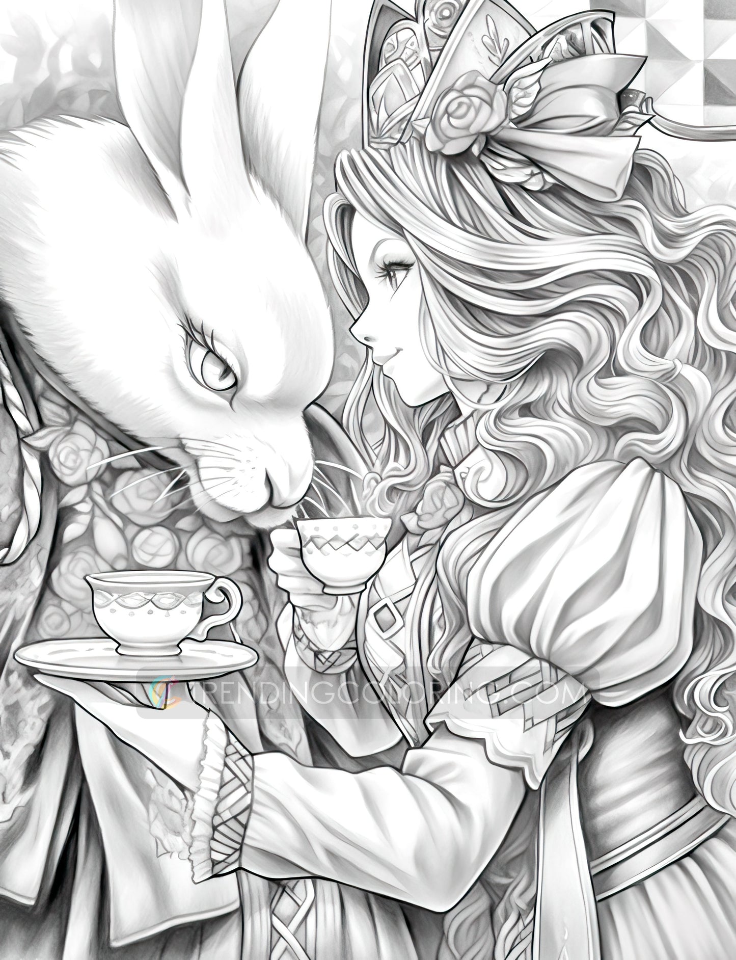 50 The Queen of Heart Grayscale Coloring Pages - Instant Download - Printable PDF Dark/Light