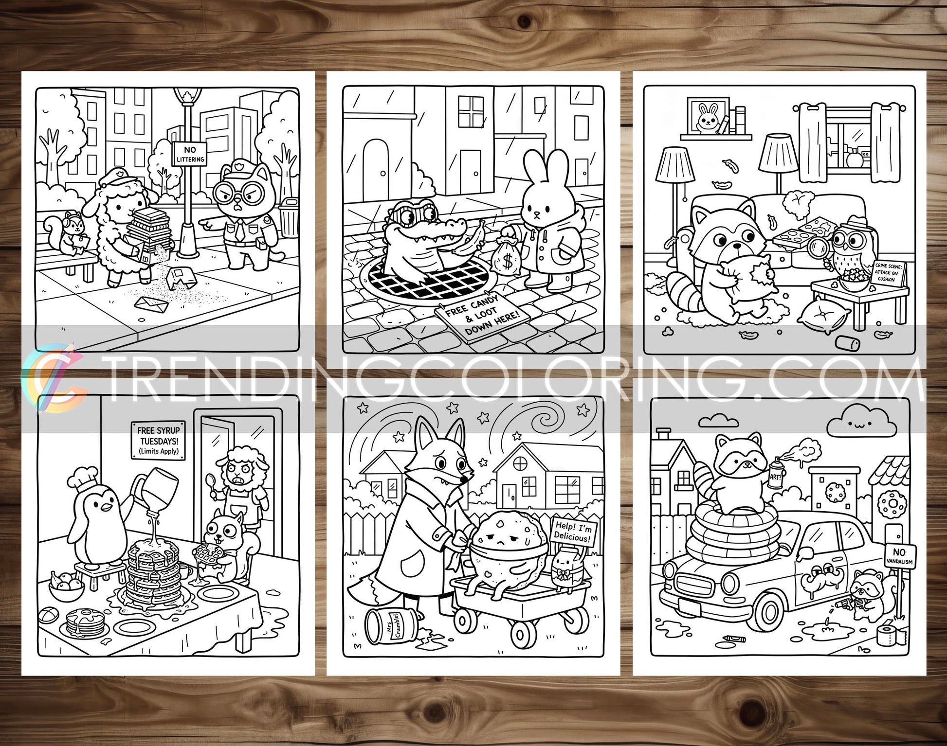 45 Silly Crimes Cute and Simple Coloring Pages - PDF Download – preview 4
