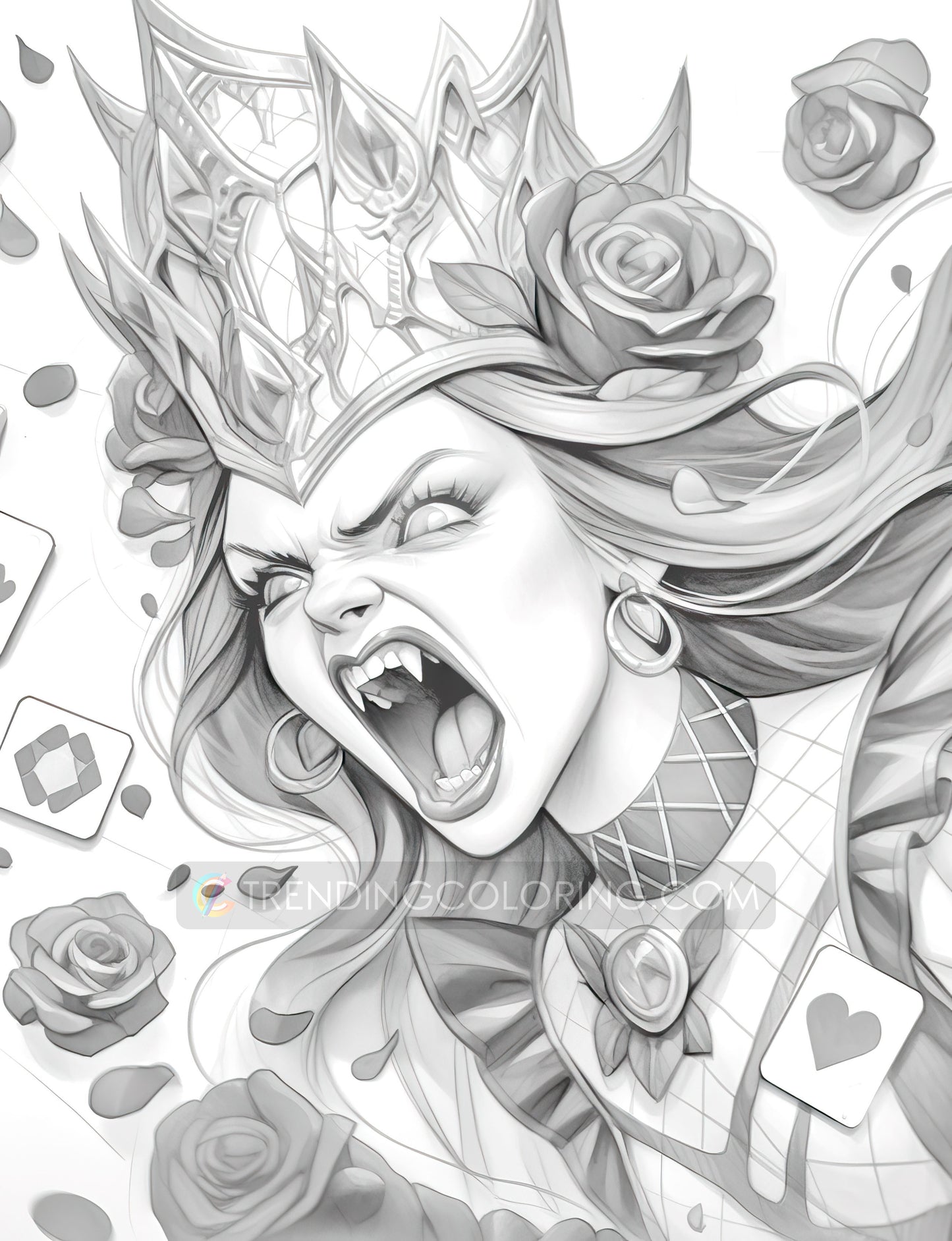 50 The Queen of Heart Grayscale Coloring Pages - Instant Download - Printable PDF Dark/Light