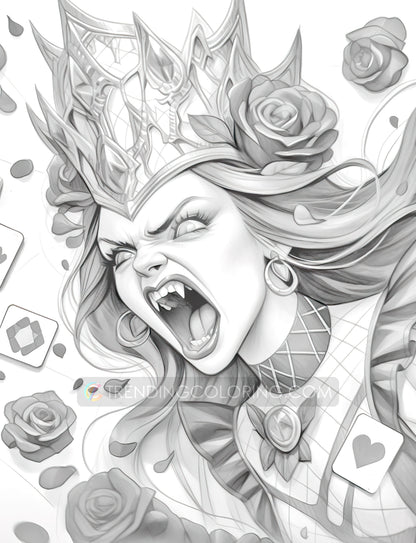 50 The Queen of Heart Grayscale Coloring Pages - Instant Download - Printable PDF Dark/Light