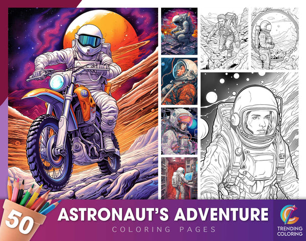 50 Astronaut's Adventure Coloring Pages - Instant Download - Printable