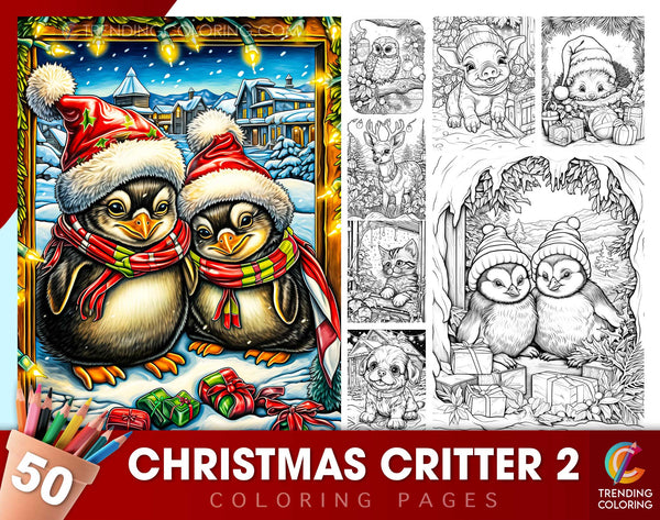 50 Christmas Critter 2 Coloring Pages - Instant Download - Printable PDF