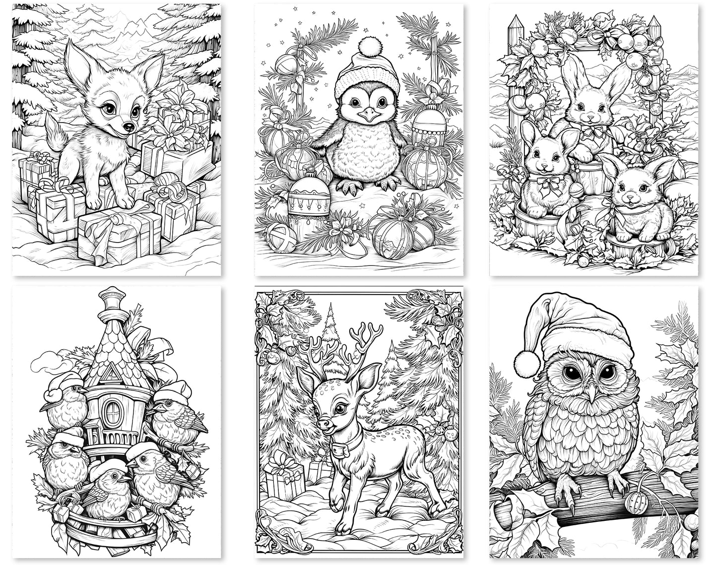 50 Christmas Critter 2 Coloring Pages - Instant Download - Printable PDF