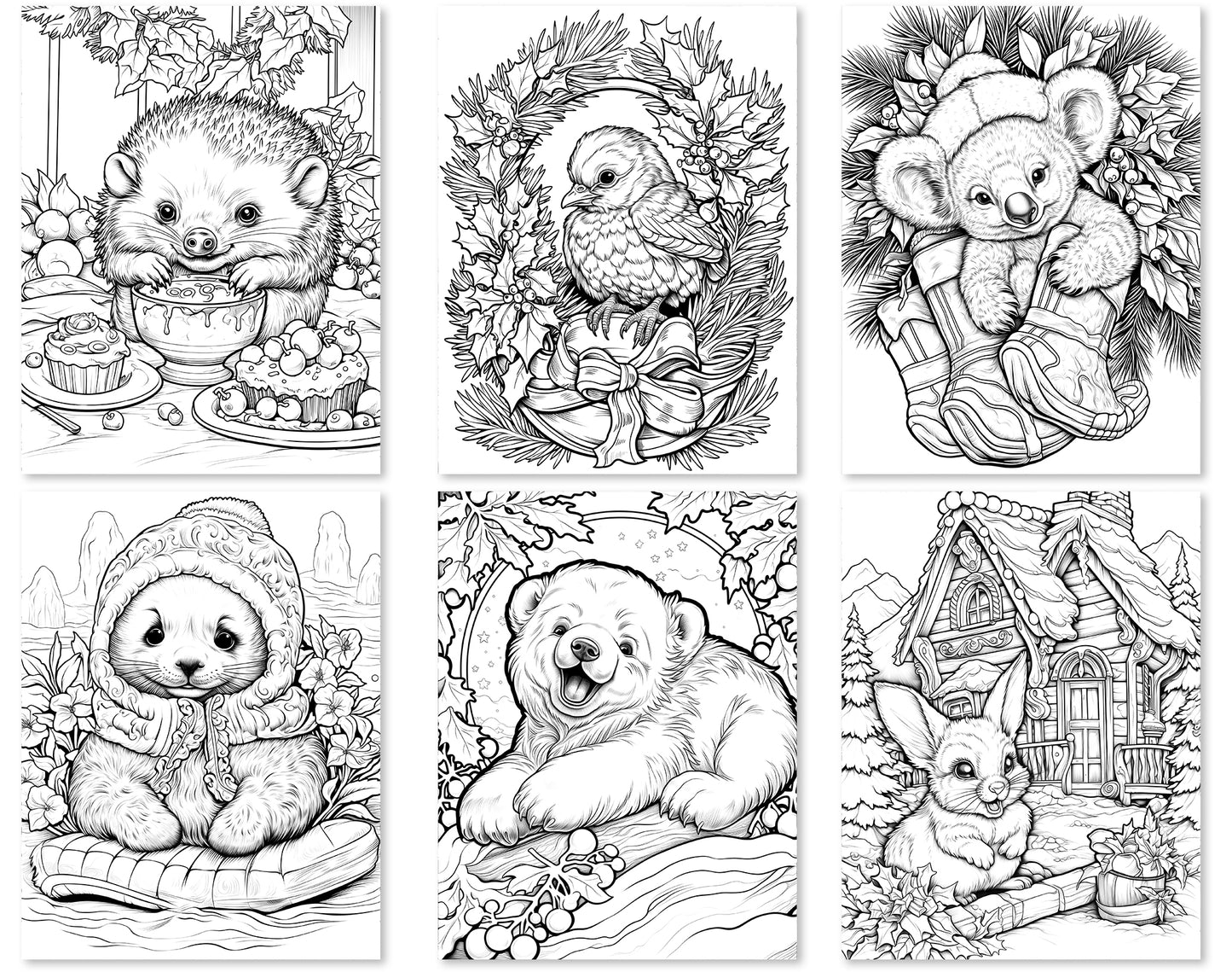 50 Christmas Critter 2 Coloring Pages - Instant Download - Printable PDF