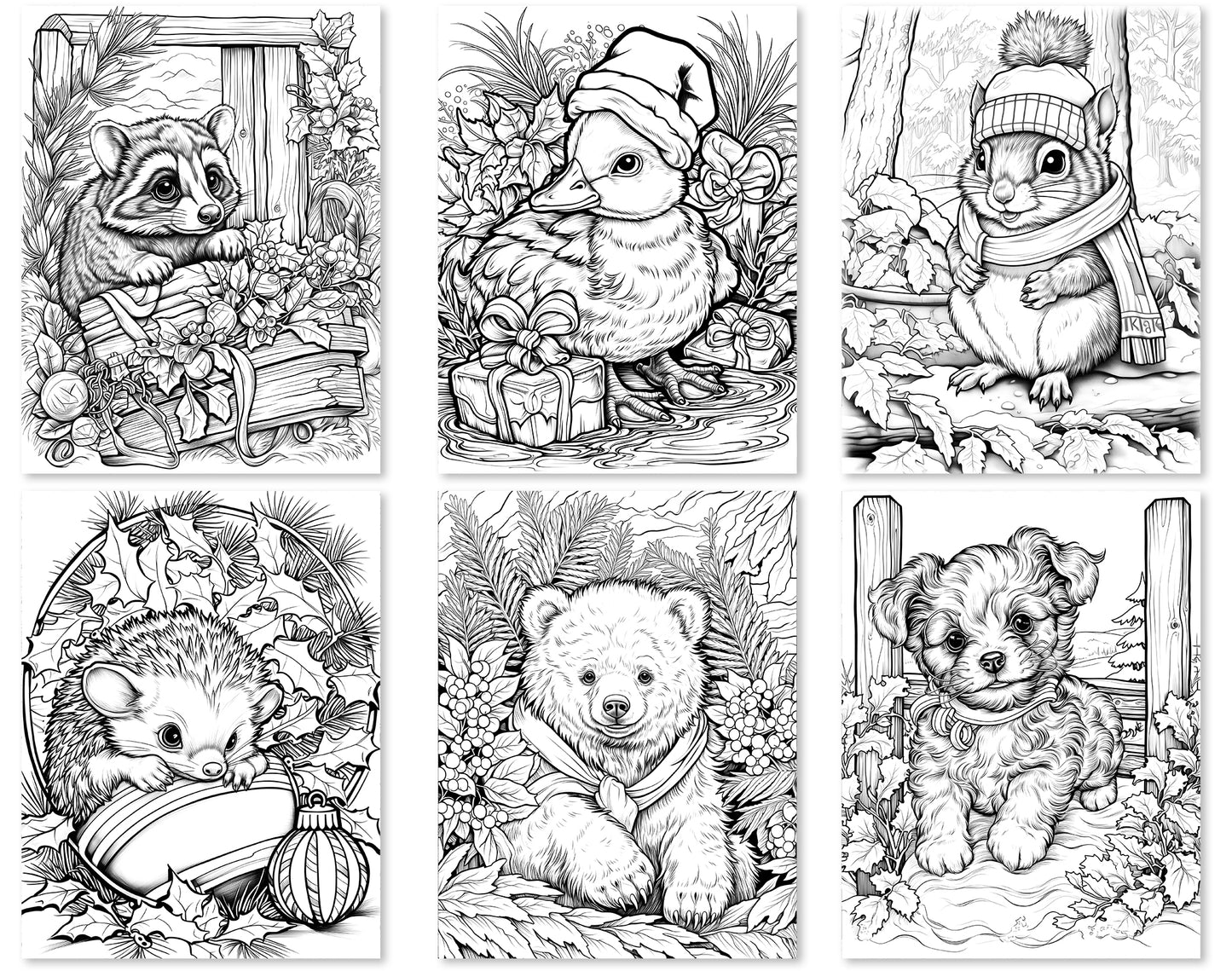 50 Christmas Critter 2 Coloring Pages - Instant Download - Printable PDF