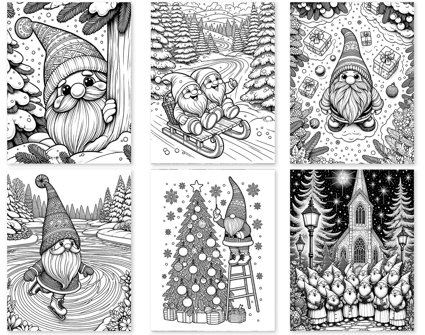 50 Christmas Gnomes Coloring Pages - Instant Download - Printable PDF