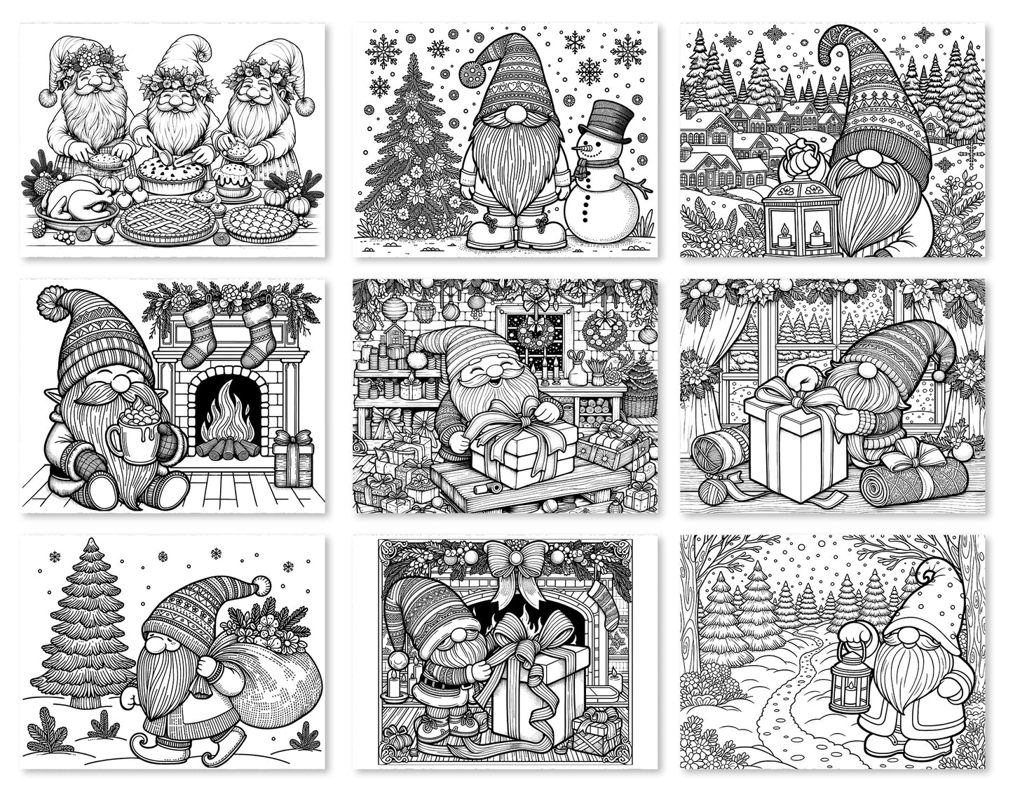 50 Christmas Gnomes Coloring Pages - Instant Download - Printable PDF