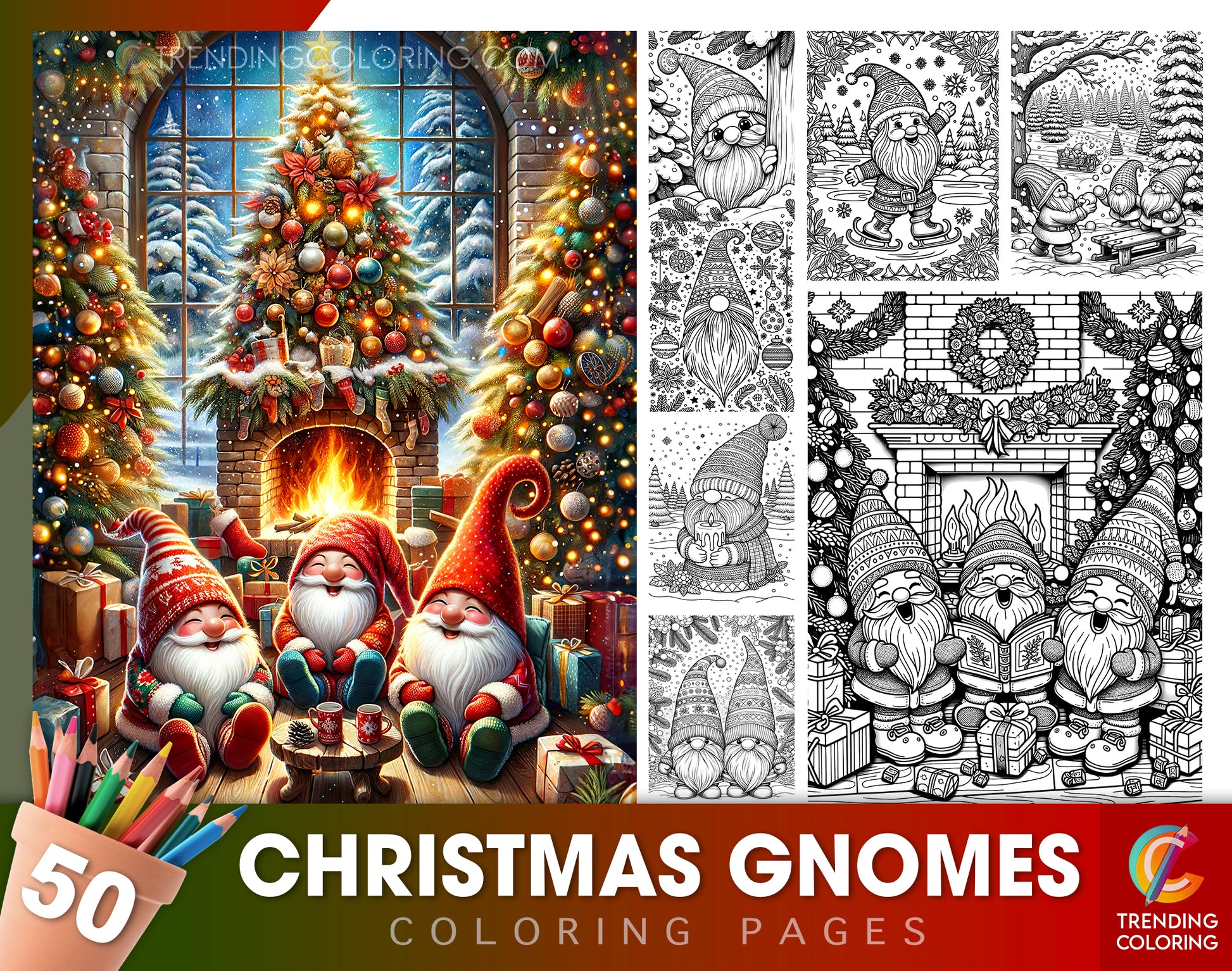 50 Christmas Gnomes Coloring Pages - Instant Download - Printable PDF