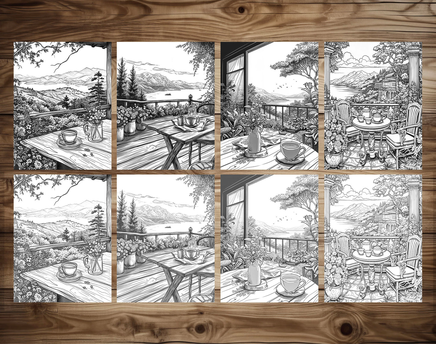 50 Coffee Shop Grayscale Coloring Pages - Instant Download - Printable Dark/Light
