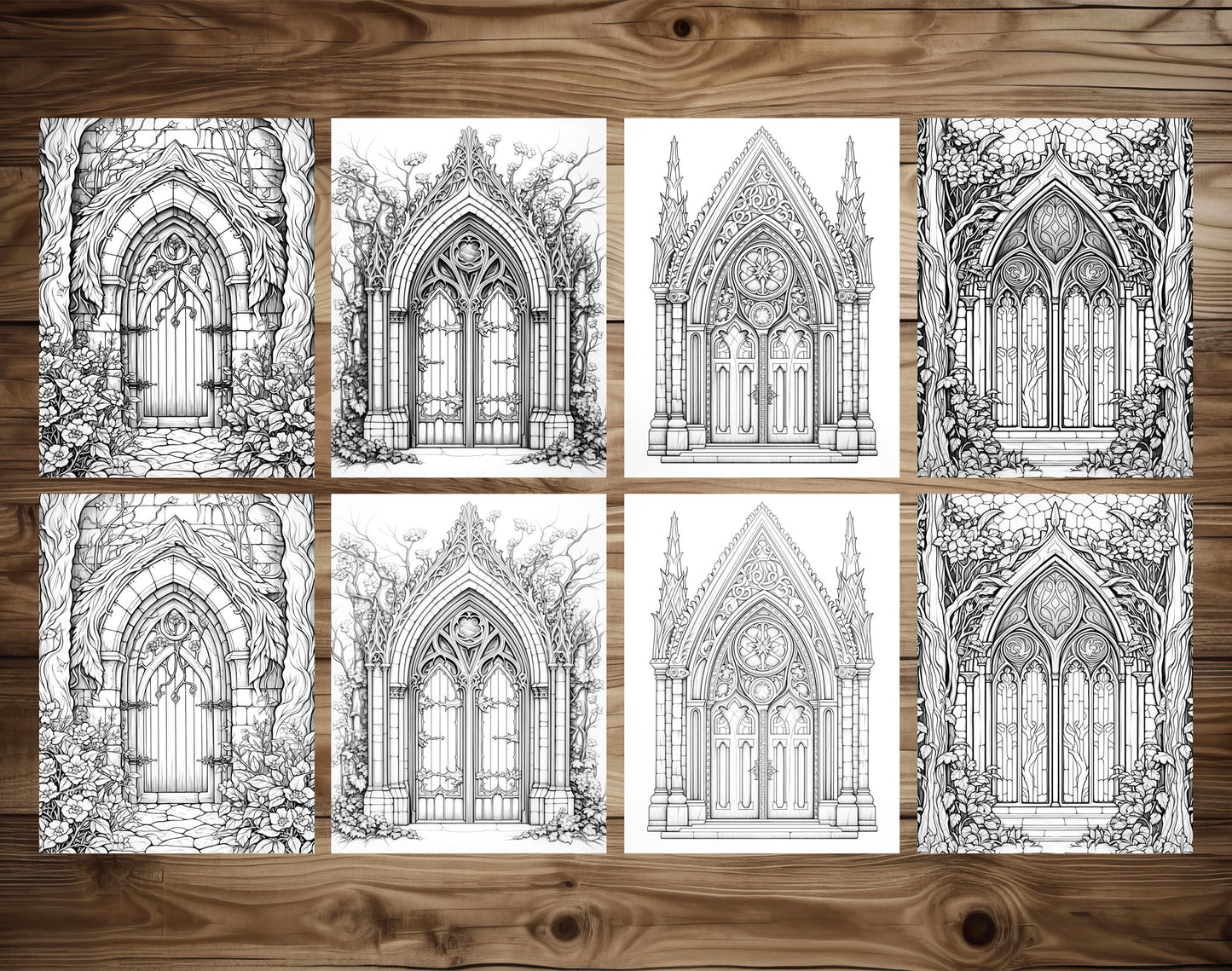 50 Gothic Doors Coloring Pages - Instant Download - Printable PDF