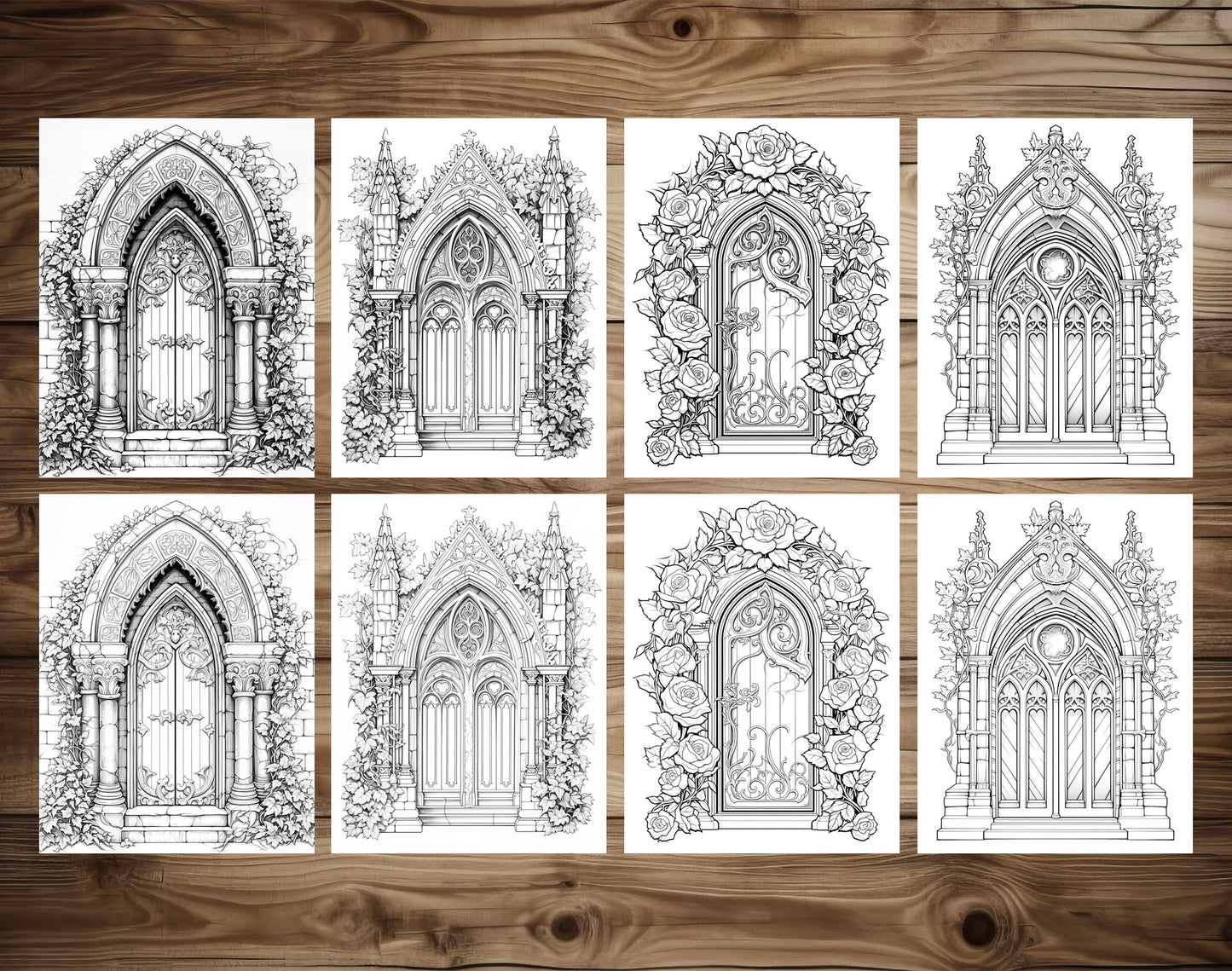 50 Gothic Doors Coloring Pages - Instant Download - Printable PDF