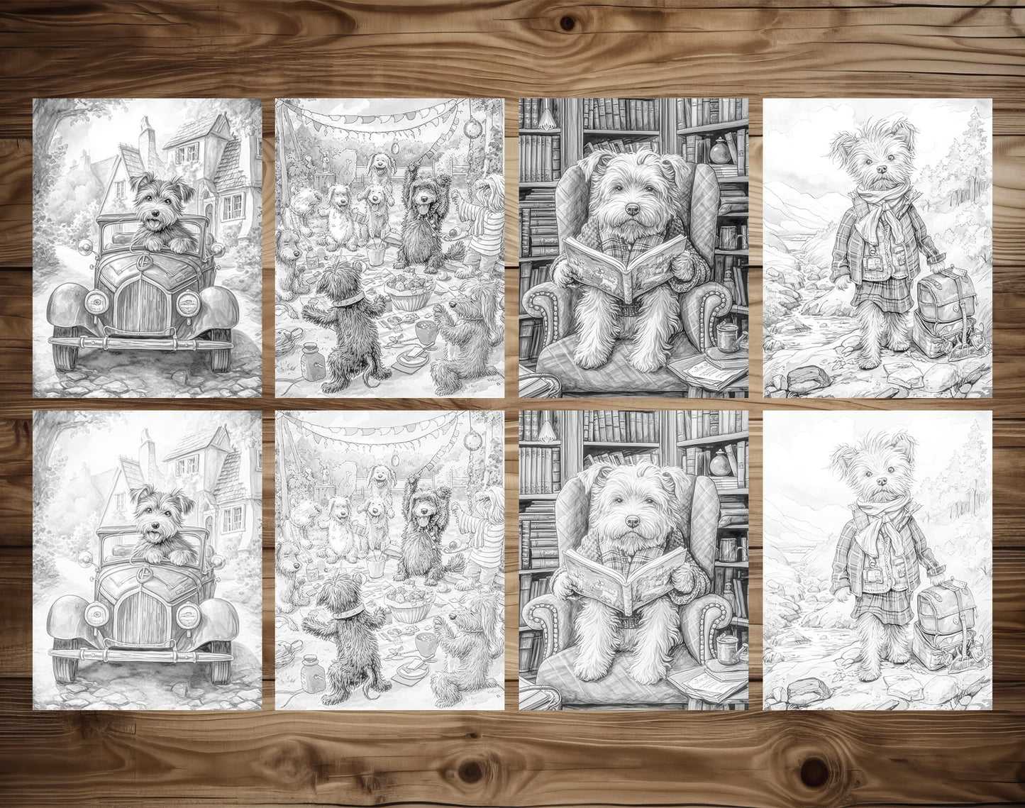 50 Daily Life Of Dog Grayscale Coloring Pages - Instant Download - Printable Dark/Light