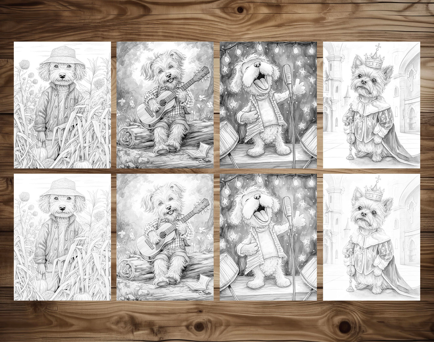 50 Daily Life Of Dog Grayscale Coloring Pages - Instant Download - Printable Dark/Light