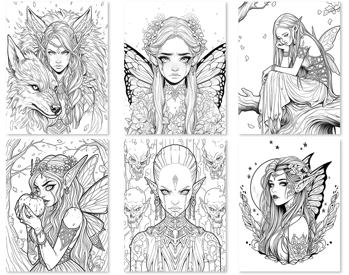 50 Dark Fairy Coloring Pages - Instant Download - Printable PDF