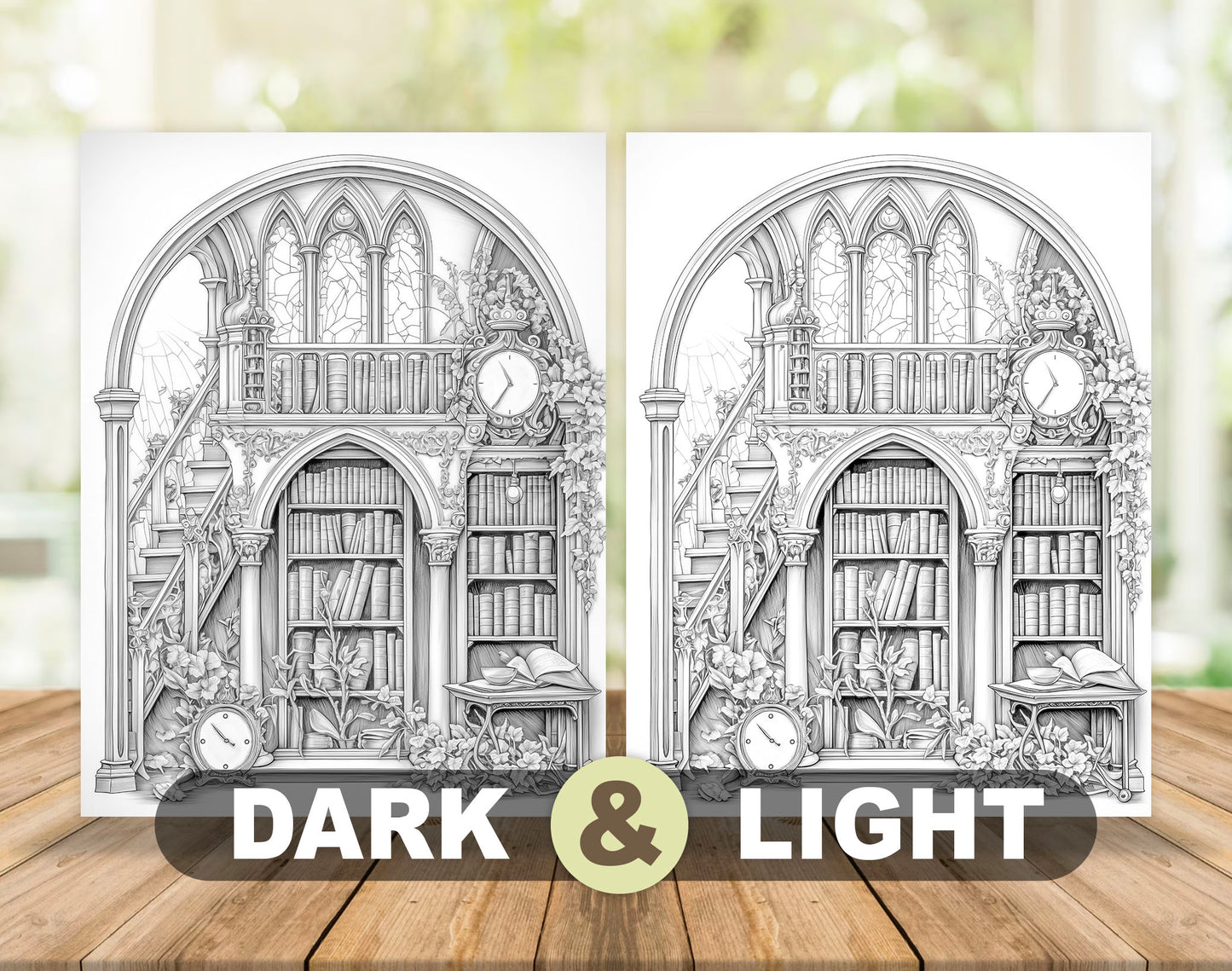 50 For Book Lover Grayscale Coloring Pages - Instant Download - Printable PDF Dark/Light