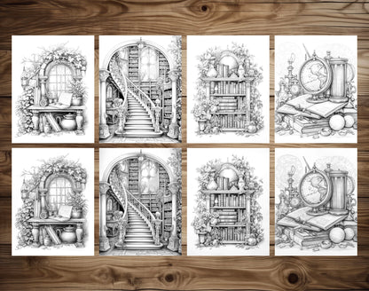 50 For Book Lover Grayscale Coloring Pages - Instant Download - Printable PDF Dark/Light