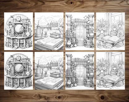 50 For Book Lover Grayscale Coloring Pages - Instant Download - Printable PDF Dark/Light