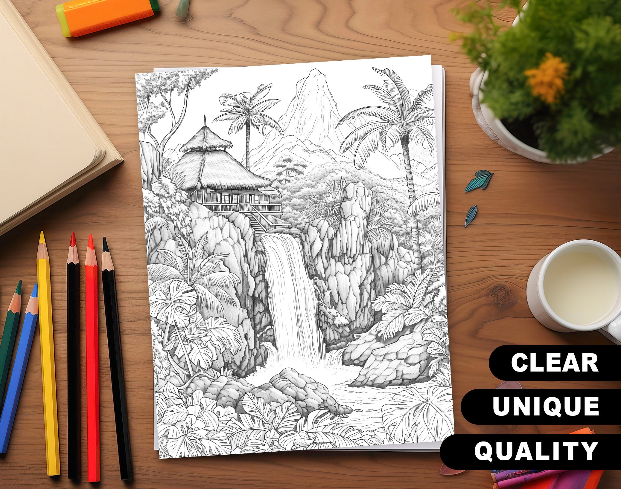 50 Forest Scene Grayscale Coloring Pages - Instant Download - Printabl ...